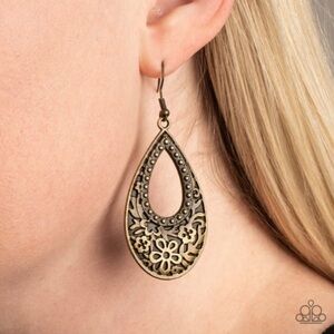 Brass Floral Teardrop Earrings